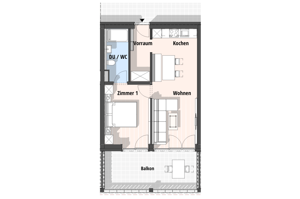 Grundriss Apartment mit Balkon 14 für 2 Personen