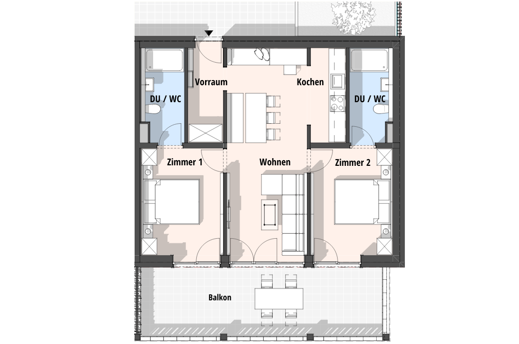 Grundriss Apartment 11 mit Balkon für 4 Personen
