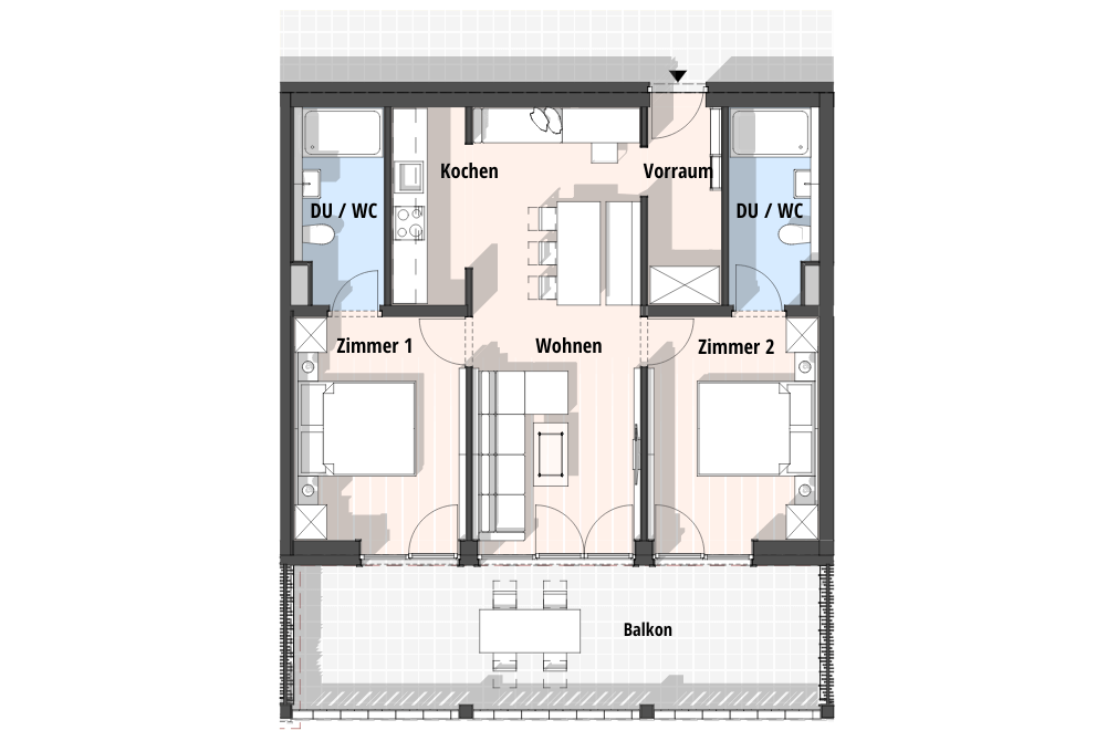 Grundriss Apartment 12 mit Balkon für 4 Personen