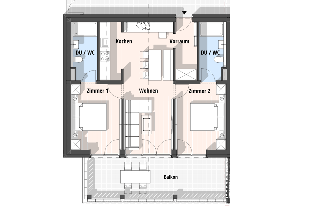 Grundriss Apartment 15 mit Balkon